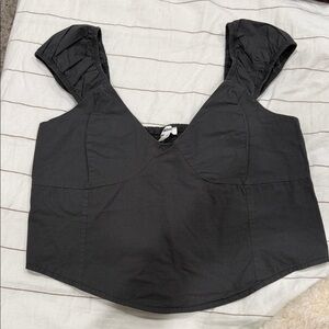 Aerie Black Crop Top with Ruffled Sleeves